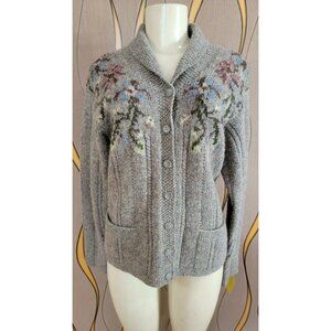 JONES NEW YORK COUNTRY 100% WOOL BUTTON DOWN HAND KNIT JACKET SIZE M # 26
